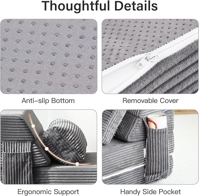 Folding Sofa Bed with Pillow Convertible Sleeper Chair Comfy Floor Futon Couch Mattress Lounge Lounge Sofa for Adults Portable Fold Out Chair Bed for Living Room Bedroom Single Gray