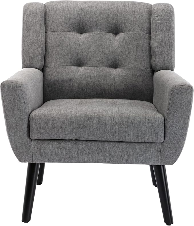 Modern Soft Linen Material Ergonomics Accent Chair Living Room Chair Bedroom Chair Home Chair with Black Legs for Indoor Home OZ855