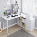 Home Office Computer Desk Corner Desk with 3 Drawers and 2 Shelves 53-inch L-Shaped Study Desk with Storage White