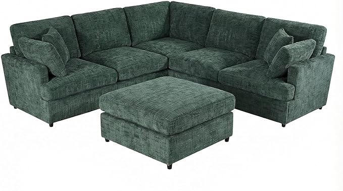 ERYE 122-Inch Modern Corner Modular Sectional Sofa Couches with Ottoman and 4 Toss Pillows Comfy Chenille Upholstered U-Shaped Sofa Convertible L-Shaped Symmetrical Couch