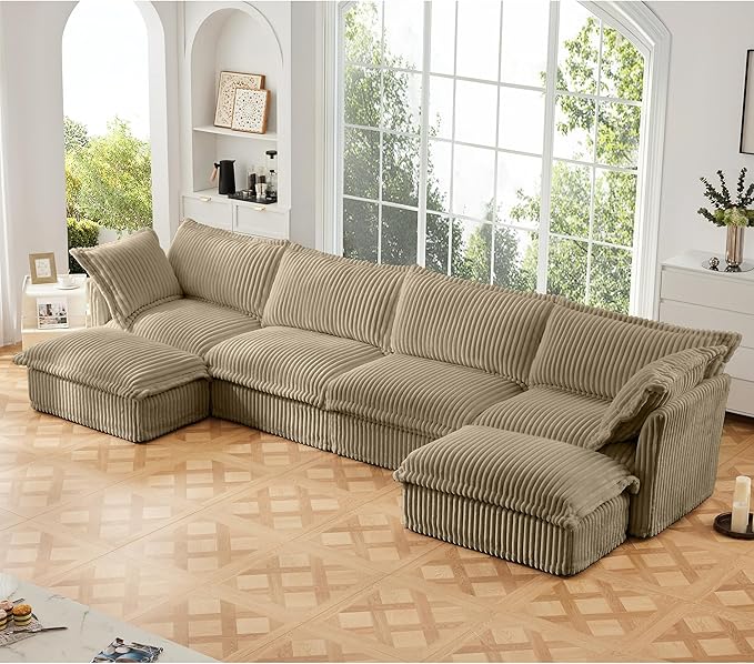 Modular Sectional Sofa Cloud Couch 156.6 U Shaped Sofa Comfy 4-Seat Couch with Ottoman &amp Removable Cover Oversized Sofas Set for Living Room Apartment Camel Corduroy