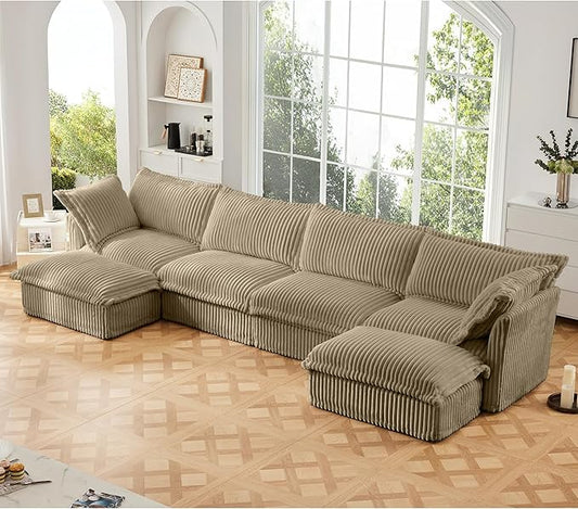 Modular Sectional Sofa Cloud Couch 156.6 U Shaped Sofa Comfy 4-Seat Couch with Ottoman &amp Removable Cover Oversized Sofas Set for Living Room Apartment Camel Corduroy