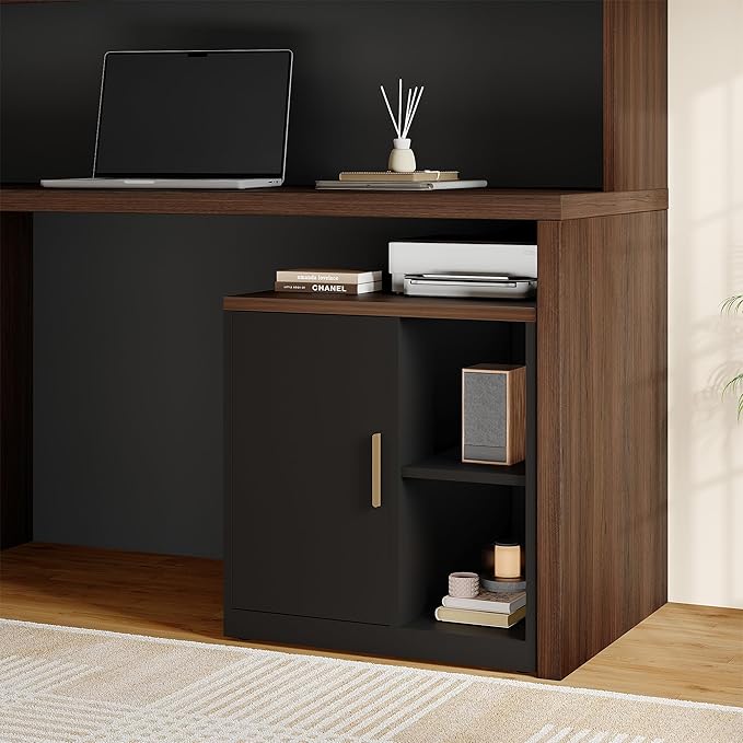 Computer Desk with Hutch and File Cabinet 72.8 Home Office Desk Set Under Desk Storage Cabinet All-in-One Study Writing Desk with Power Outlet 1.18 Desktop Privacy Panel Black Walnut