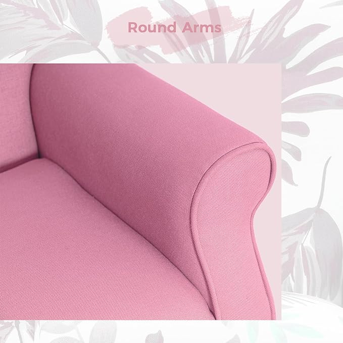 MELLCOM Mid Century Wingback Arm ChairModern Upholstered Fabric High Back Accent Chair with Wood LegsUpholstered Single Sofa Club Chair for Living Room Bedroom Home Office Light Pink