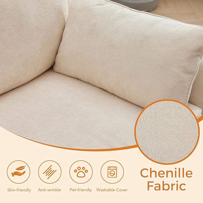LSSBOUGHT 110 Sectional SofaL Shaped Sofa with Movable Ottoman Chenille Fabric 3 Seat Modern Couches for Living Room Apartment and Small Space (Beige)