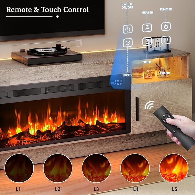 Fireplace TV Stand with 36 Fireplace Up to 80 TV 70 Entertainment Center with LED Lights Remote Control TV Media Console with Storage Cabinets for Living Room Grey