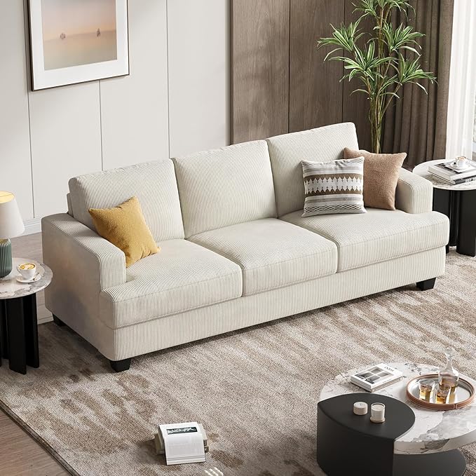 Fadware Sofa Couch 3 Seater Sofa with Suppleness Armrests Fabric Deep Seat Sofa with Upholstered Cushion&amp Backrests Modern Comfy Couch for Living Room Apartment