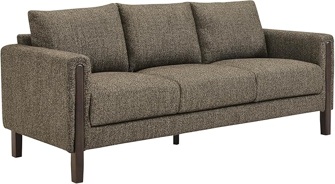 Modway Hawken 75 Inch Mid-Century Modern Boucle Sofa in Antique Espresso with Wood Legs – Comfortable 3-Seater Couch for Living Room Apartment or Office Lounge