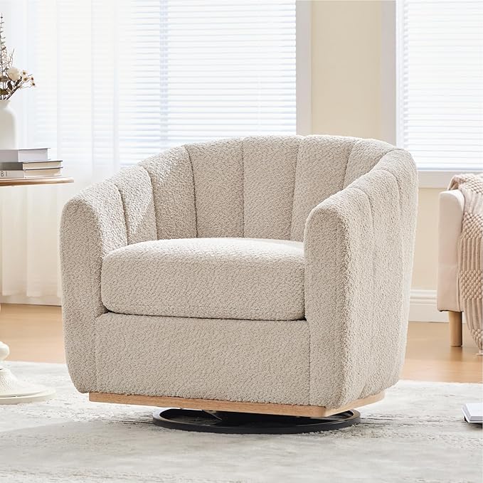 Mlmh &amp Kngwa 32.28 W Swivel Barrel Accent Chair Chenille Upholstered Swivel Chair Comfy Chairs Single Sofa for Living Room Bedroom Wheat