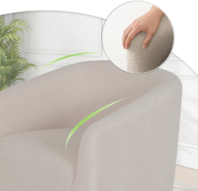 Magshion Barrel Chair Modern Sherpa Armchair Boucle Fabric Accent Chair with Cozy Soft Padded Single Sofa Chair for Living Room Bedroom Office Waiting Room 300lbs Capacity Light Gray