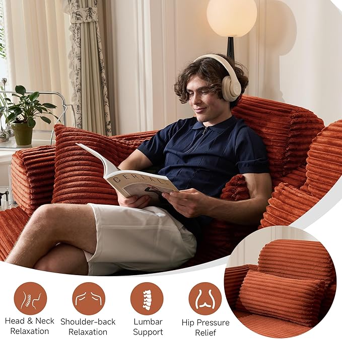 79 Sofa Bed Deep Seat 32 Sleeper Sofa 5-in-1 Convertible Sofa Bed Boneless Couch in a Box Corduroy Floor Futon with Thickened backrest and Headrest Pillows Side Pockets Orange | 32 Deep Seat