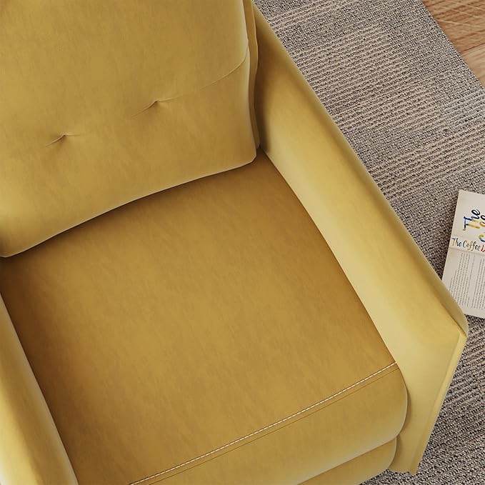 Manual Recliner Chair for Adult Velvet Reclining Chair with Chunky Cushion for Small Space Comfortable Reclining Sofa for Living Room Bedroom Home Theater Easy Assembly (Yellow)