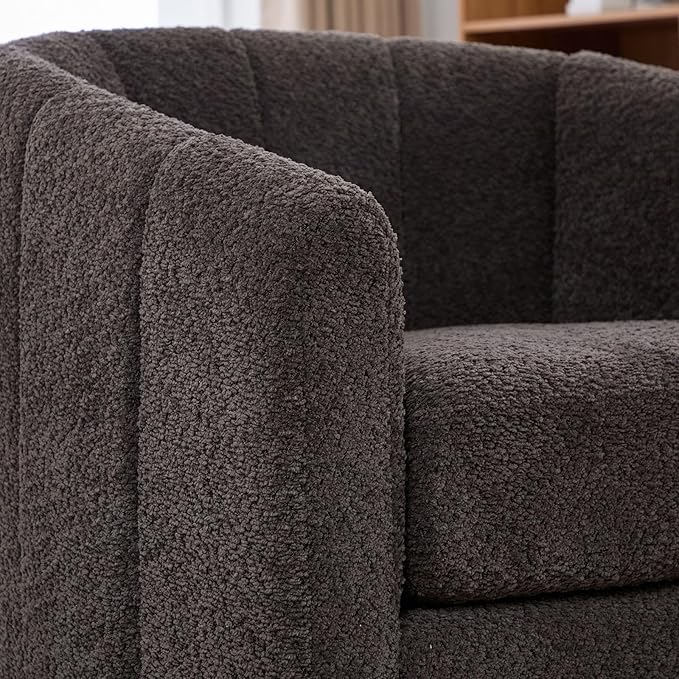 32 W Swivel Barrel Chair Boucle Chenille Accent Chair Upholstered Tufted Club Armchair Single Sofa Chairs with Metal Base for Living Room Family Room Bedroom Lounge Area Office (Charcoal)
