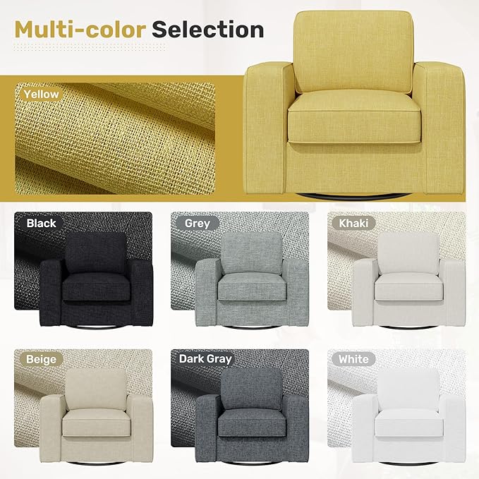 Swivel Accent Sofa Chair Set of 2 FSC Certified Sofa Armchairs with Extra Wide Mid-Century Modern 1pcs Pillows for Living Room Bedroom Office-Yellow Color
