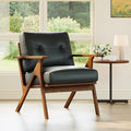 STHOUYN Black Leather Office Accent Chair with Wooden Arms Office Lounge Chair Mid Century Modern Chair Side Arm Chairs for Living Room Guest Waiting Room Chairs (1 Black)