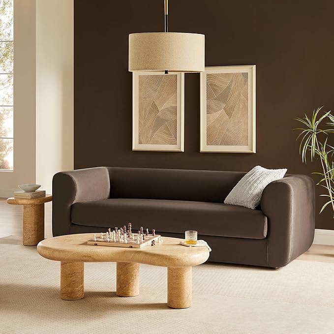 Modway Leif Performance Velvet Upholstered Sofa – 89 Inch Modern Tuxedo Sofa – Comfy 3 Seater Velvet Couch