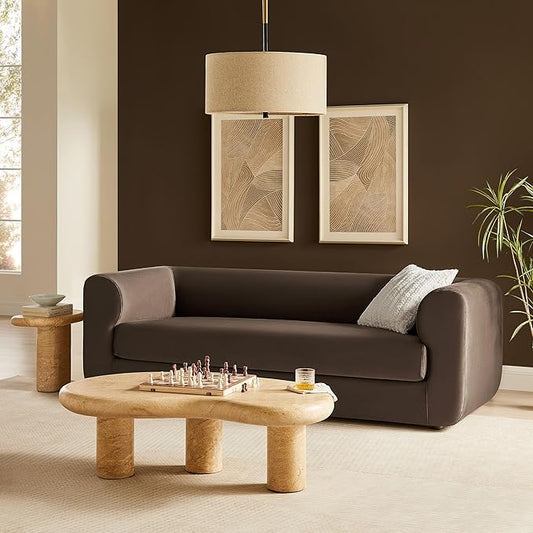 Modway Leif Performance Velvet Upholstered Sofa – 89 Inch Modern Tuxedo Sofa – Comfy 3 Seater Velvet Couch