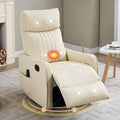 Manual Swivel Rocker Recliner Chair for Adults Overstuffed Glider Chair for Nursery with Massage and Heat Living Room Reclining Chair Faux Leather Light Yellow