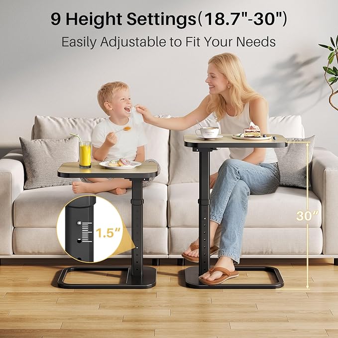 Adjustable Height TV Tray Table with Bumper Rounded Corner Design &amp Flip-top Side Table for Bedroom Living Room Bathroom and Study End Table for Eating Dinner or Laptop Gray