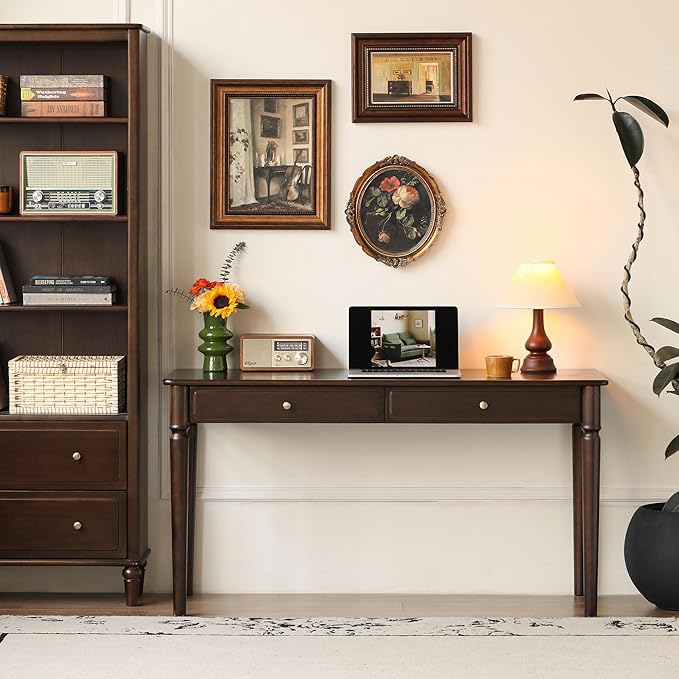 Home Office Desk Solid Wood Computer Desk Vintage Mid-Century Modern Writing Desk with for Study Work 55.11 W