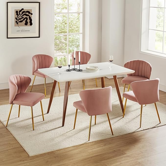 HULALA HOME Dining Chairs Set of 2 Velvet Upholstered Kitchen &amp Dining Room Chairs with Metal Legs Vanity Chair Armless Side Chairs for Living Room Bedroom Restaurant Channel Curved Backrest Pin