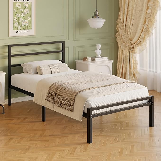 Twin XL Bed Frame with Headboard and Footboard 12 Inch Classic Metal Platform Twin XL Platform Bed Frame No Box Spring Needed Easy Assembly Noise Free Black