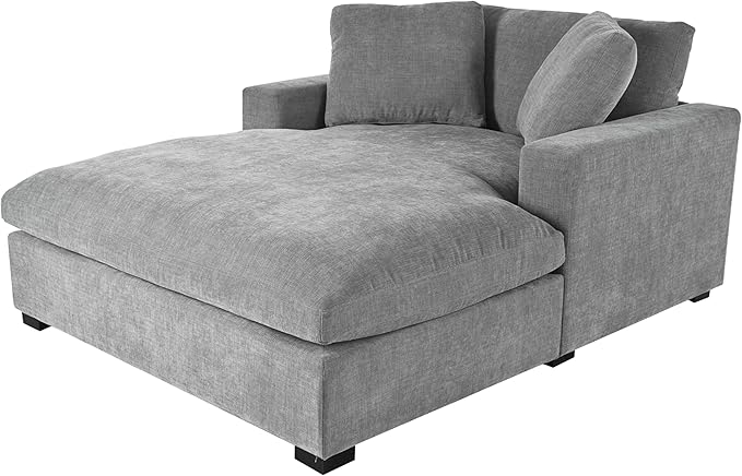 Christopher Knight Home Larrz Oversized Chaise Lounge Chair Indoor Cozy Upholstered Sleeper Sofa Couch Durable Wood Frame Deep Seat Reading Chair with 2 Throw Pillows and Armrests Gray