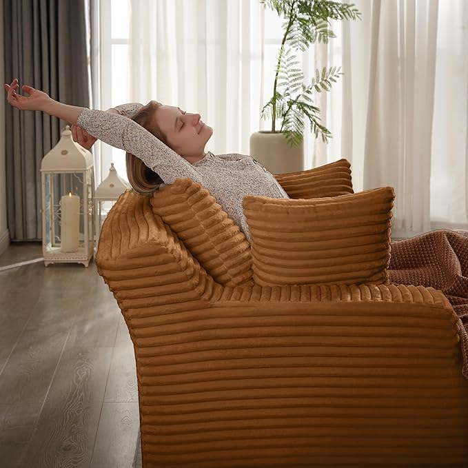 KEIKI 66 Oversized Chaise Lounge Chair No Assembly Boneless Sleeper Style Lounger for Living Room Plush Corduroy Upholstery Deep Seat for Relaxing Reading Napping &amp Daily Home Comfort
