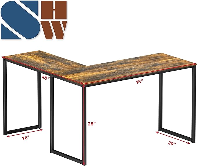 SHW Mission 48 x 48 Inches L-Shape Home Office Computer Desk Rustic Brown