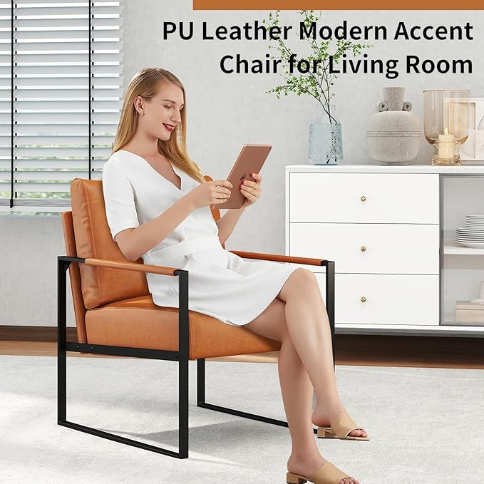 CANMOV Modern Accent Chair Set of 6 PU Leather Armchair with Metal FrameComfy Single Reading Chair with Soft Padded Backrest and Cushion for Living Room BedroomReading RoomOfficeBrown