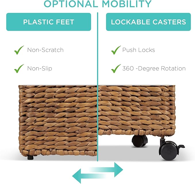 Best Choice Products Handwoven Water Hyacinth Rolling Filing Cabinet Mobile File Organizer for Hanging Folders W/Lid and Locking Wheels For Home or Office – Chestnut