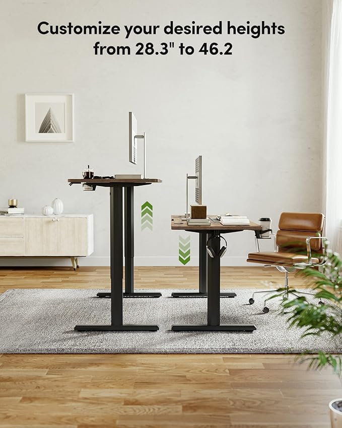 BANTI 55x24 Standing Desk Electric Stand up Height Adjustable Home Office Table Sit Stand Desk with Splice Board Black Frame &amp Rustic Brown Top