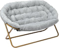 Flash Furniture Eleanor Double Saucer Chair with Folding Steel Frame Portable Oversized Saucer Chair for Dorm or Bedroom 56 Gray Faux Fur/Soft Gold Frame