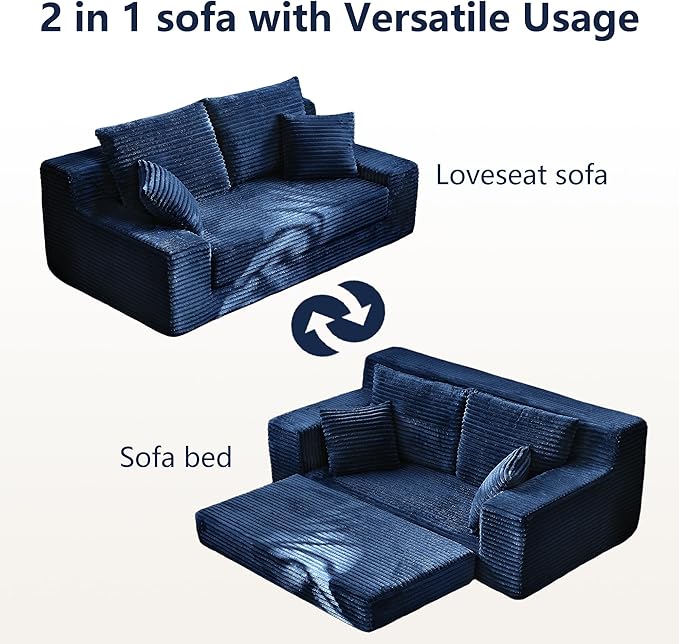 70.9'' Loveseat Sofa 2 Seater Flannel Fabric Loveseat Couches Comfy Upholstered Modern Leisure Love Seat Couch with 2 Pillow Convertible Sofa Bed for Bedroom Office Living Room