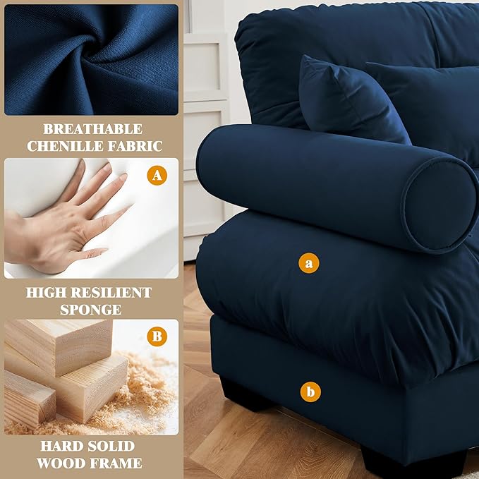 Oversized Modular Velvet Sectional Cloud Sofa Couch with Movable OttomanCorner Sofa with Comfortable Armrests Deep Seat Convertible L or U Shaped Couch (Blue 2 Seat +2 Ottoman)