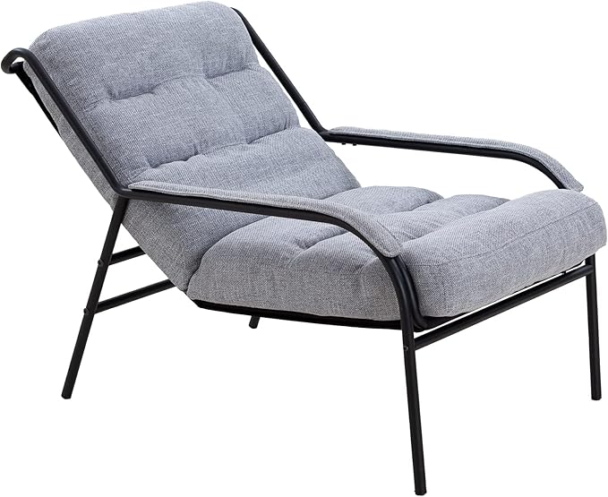 Lounge Recliner Chair Leisure Chair Studio Chairs Iron Arm Club Chair with Metal Legs Moveable Cushion for Living Room (Grey)