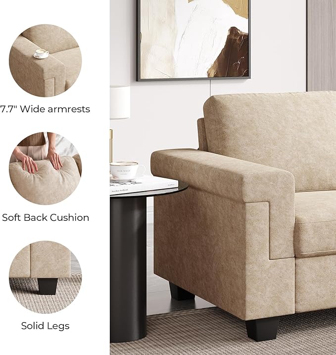 2 Seater Sofa Couch with Deep Seat 64 Modern Upholstered Loveseat Sofa with Armrests Easy Installation Comfy Couches for Living Room Apartment Beige