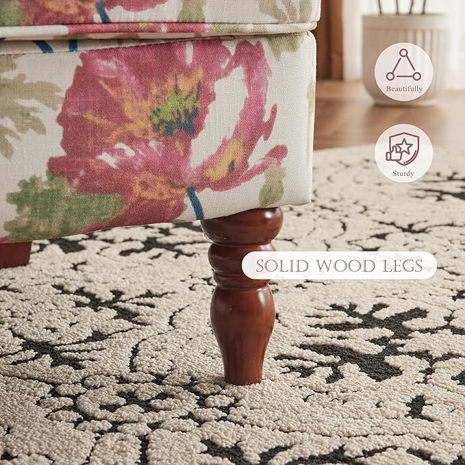MELLCOM Floral Accent Chair High Back Upholstered Armchair with Solid Legs Leisure Single Sofa Chair for Living Room Bedroom Home Office Pink Floral