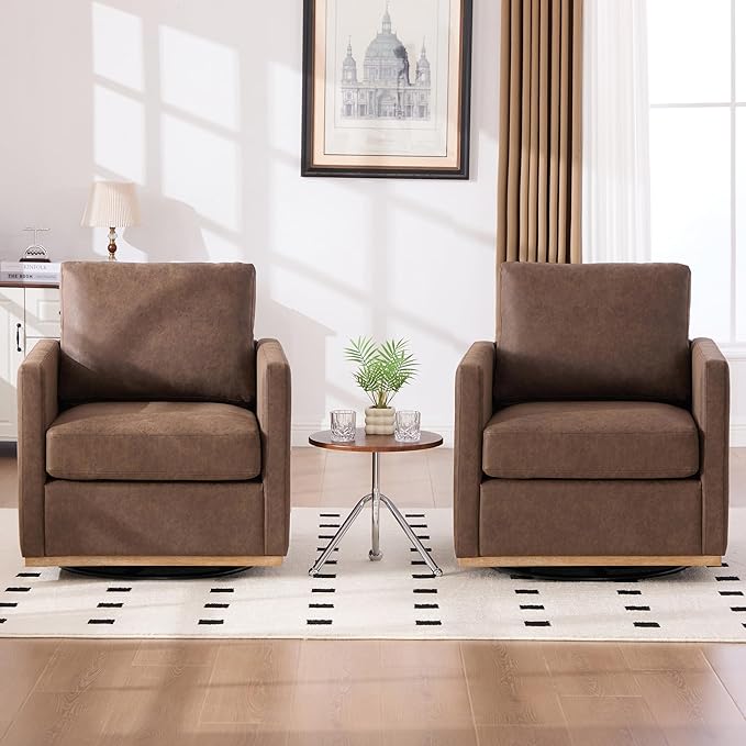 Aoiy &amp Wifon 30.7 W Swivel Accent Chair Set of 2 Mid Century Modern Swivel Chairs for Living Room Comfy Small Accent Chair PU Leather Coffee
