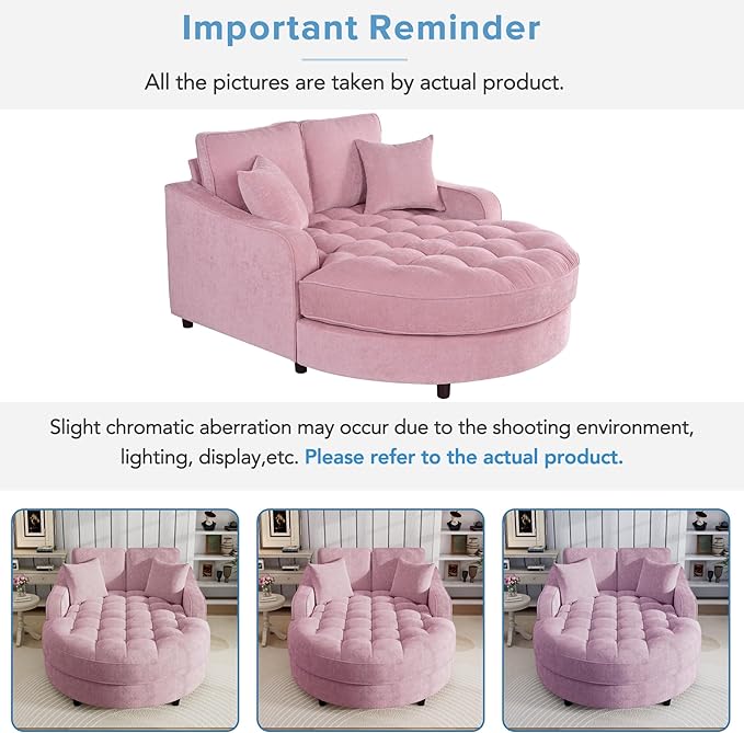 55 Oversized Chaise Lounge Chair Comfy Chenille Chaise Sofa Recliner Bed Upholstered Sleeper Couch Bed with Armrests and Detachable Pillows for Living Room Movie Room Bedroom (N719P256002P)