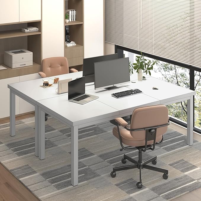 63 x 31 Inch Large Computer Desk Modern Office Desk with Adjustable Feet Gaming Desk with Deep Desktop Study Writing Table for Home Office Work from Home White