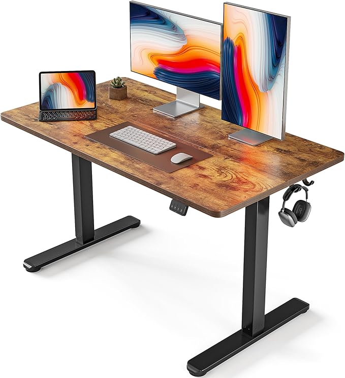 FEZIBO Electric Standing Desk 48 x 24 Inches Height Adjustable Stand up Desk Sit Stand Home Office Desk Computer Workstation Vintage Brown