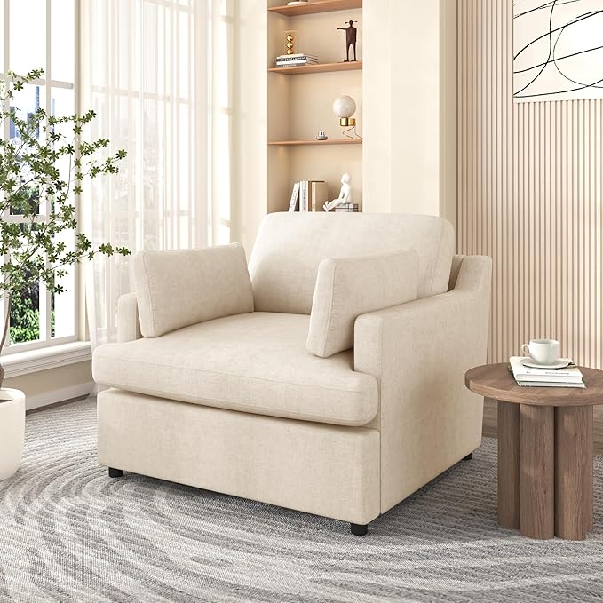 Oversized Accent Chair Modern Upholstered Chairs Single Sofa Chairs Comfortable Armrest Cushions Durable Frame Armchair Accent Chair for Living Room Versatile Neutral Style (Beige399)