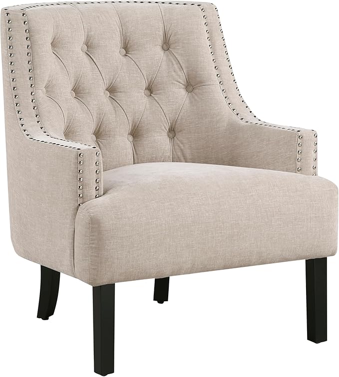 Modern Traditional Chair with Chenille Upholstery and Button-Tufted Design Solid Wood Furniture for Living Room Comfort