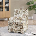 Polibi Retro Single Chair with Flower Pattern and Wave-Shape Edge Flannel Upholstered Armless Sofa Chair with Seat Cushion and Pillow for Living Room Bedroom Brown Flower