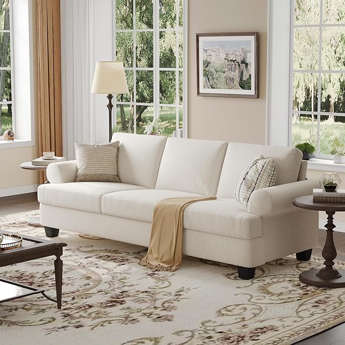 91 Inch Lawson Sofa with Extra Deep Seats Oversize Mid-Century 3-Seat Sofa Couch for Living Room Apartment Lounge White