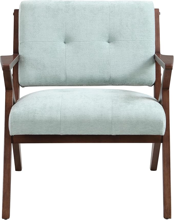 Christopher Knight Home Mid-Century Modern Fabric Upholstered Accent Chair Living Room Wooden Club Chair Cozy Lounge Chair Plush Cushion Comfy Reading Armchair for Bedroom/Home Office Light Blue