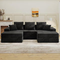 Living&ampGiving 101 U-Shaped Cloud Sectional Couch for Living Room Cloud Boneless Couch-No Assembly with Reversible Chaise Customizable 3-Seat Modular Sectional Sofa with 2 Ottoman Black