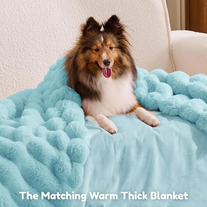 Human Dog Bed for Adult - Luxury Striped Faux Fur Giant Dog Bed with Portable Handle Egg Orthopedic Foam Pad with Thick Blanket 72x40x10 Blue