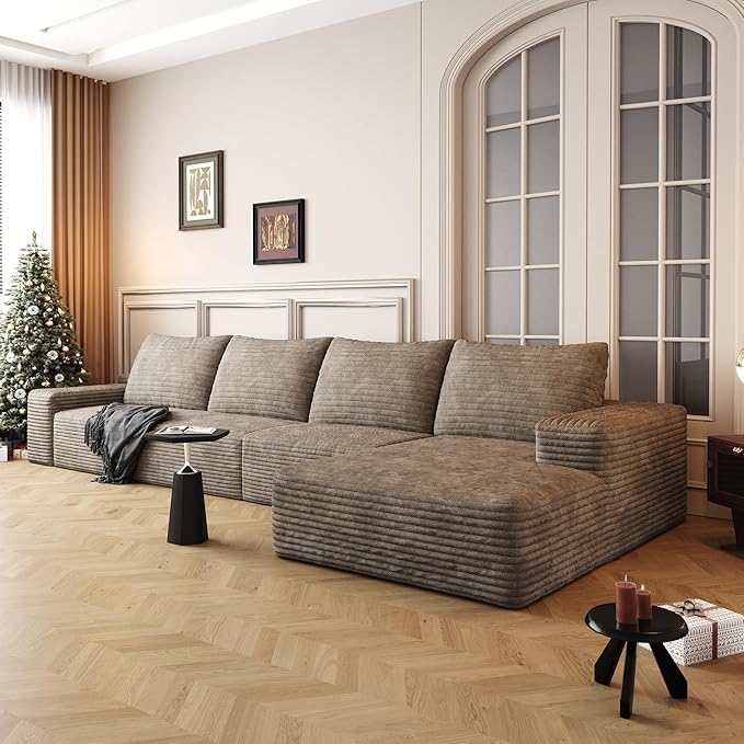 136 Sectional Couches for Living Room Modern Modular Sofa with L-Shape Couchs Upholstered Boneless Couch Deep Seat Sectional Couch with Chaise (Camel Right Facing Chaise+3Seaters)